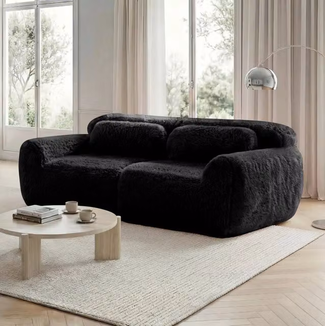 Divano modulare 2 posti senza struttura in tessuto peluche con base antiscivolo; nero