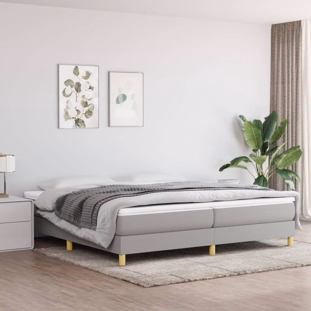 The Living Store Box spring bed grigio chiaro 200x200 cm tessuto