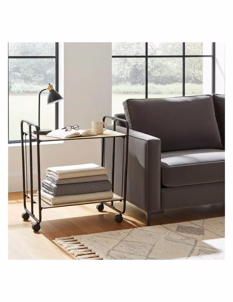 Carrello da cucina pieghevole Don Hierro nero opaco in metallo con 2 ripiani e ruote H: 72 cm, L: 43 cm, P: 66 cm – 2