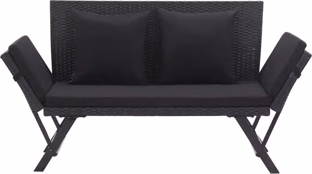 Panchina da Giardino | Panca da Giardino con Cuscini 176 cm Nera in Polyrattan