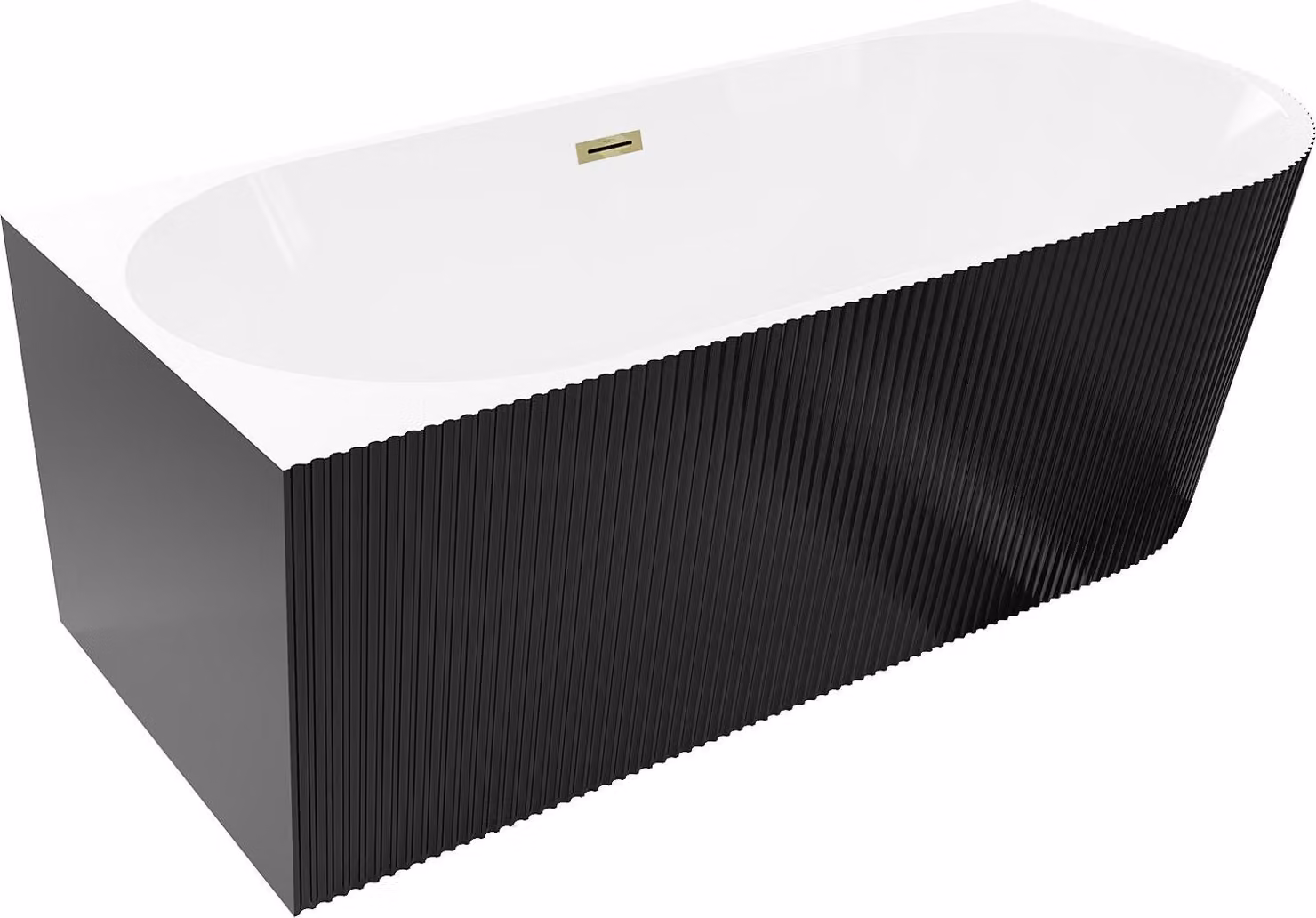 Mexen Silo vasca da bagno freestanding angolare sinistra a coste 170 x 80 cm, bianca/nera, troppopieno dorato - 52891708075L-50