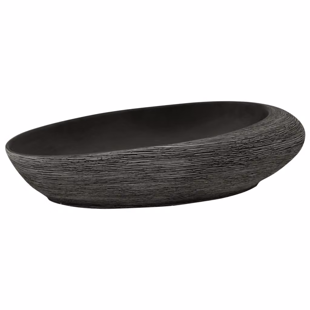 Lavabo da Appoggio Grigio e Nero Ovale 59x40x14 cm Vetroceramica