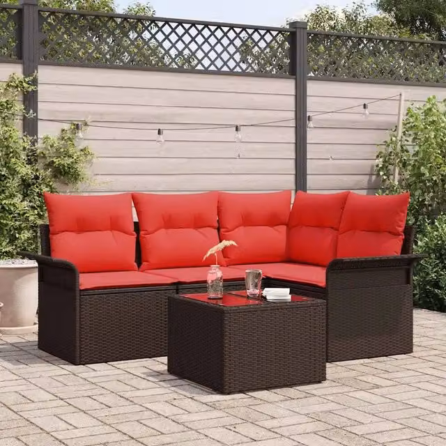 Set Divano da Giardino 5 pz Marrone polyrattan 3354023