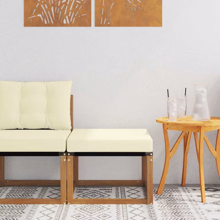 vidaXL Poggiapiedi da Esterno Moderno in Legno di Acacia Marrone e Beige L: 59,0 cm, P: 37,0 cm, H: 37,0 cm