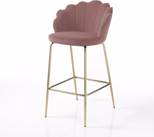 Sgabello LINNY Oresteluchetta in velluto rosa con base in metallo oro