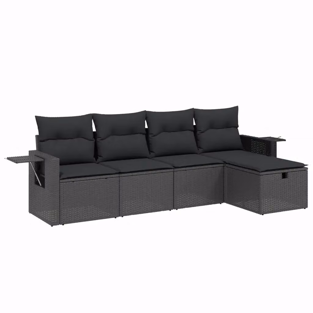 Set Divani da Giardino vidaXL 5 Pezzi a Forma di L con Cuscini in Polyrattan e Struttura in Acciaio Nero – 2