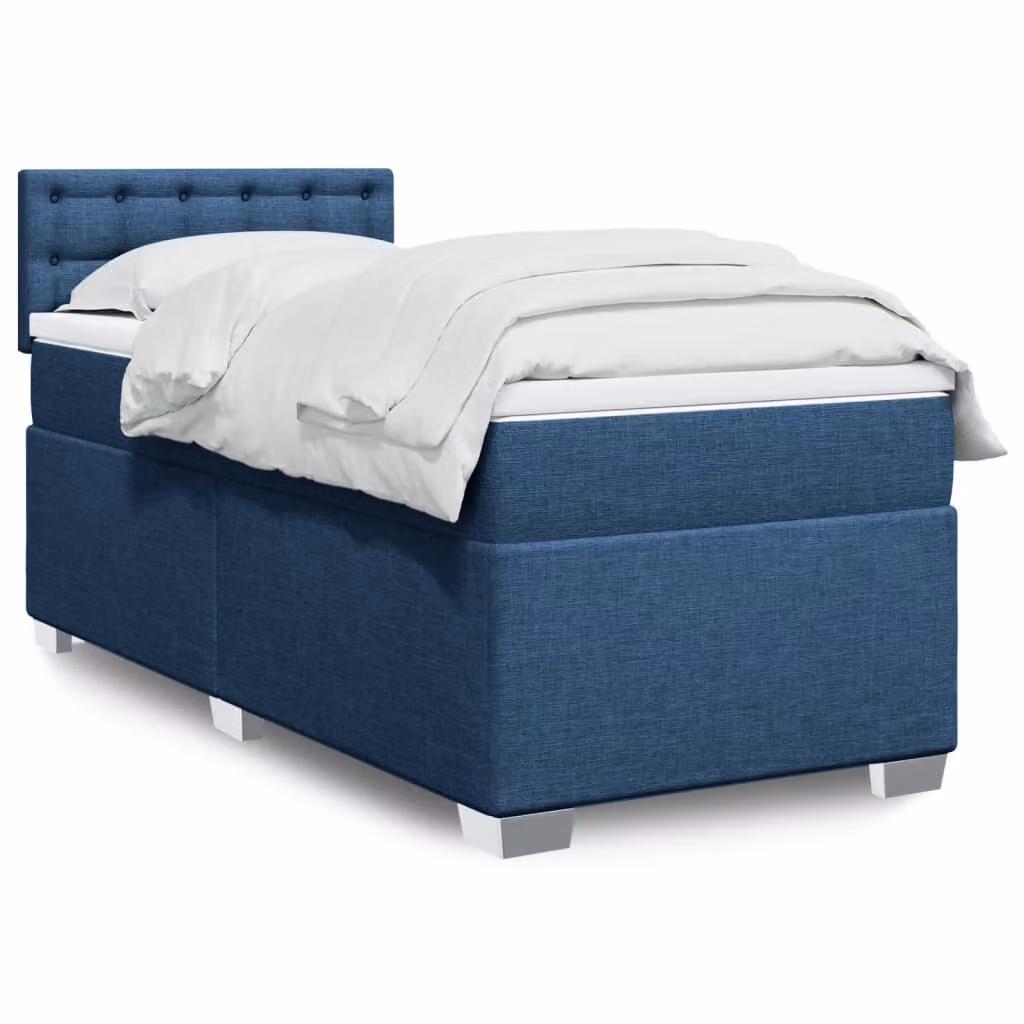 vidaXL Letto Ibrido con Giroletto a Molle e Materasso a Tasche Blu e Bianco L/P/H: 90 x 190 x 40 cm