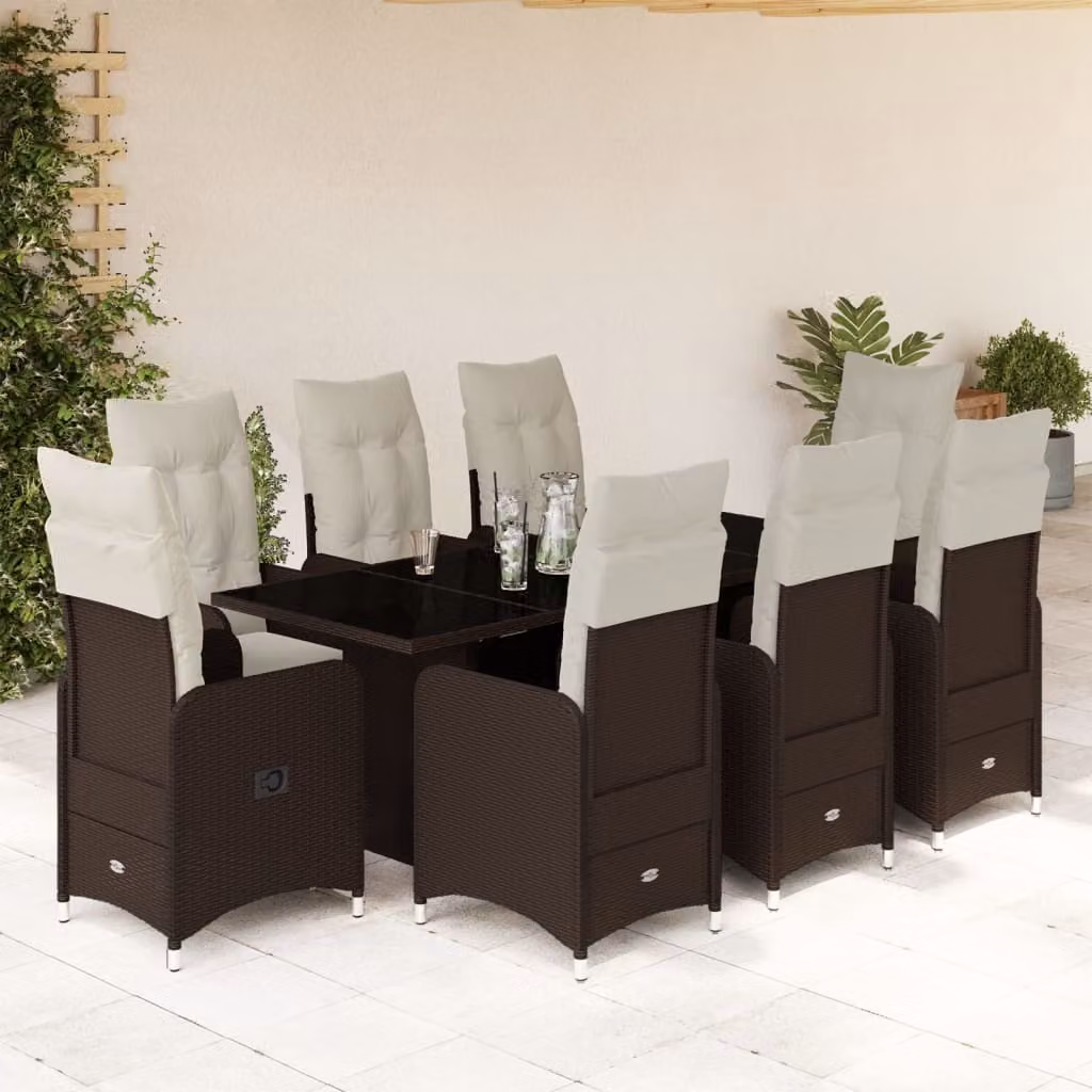 Maison Exclusive - Set da giardino bistrot 9 pezzi con cuscini marroni in polyrattan