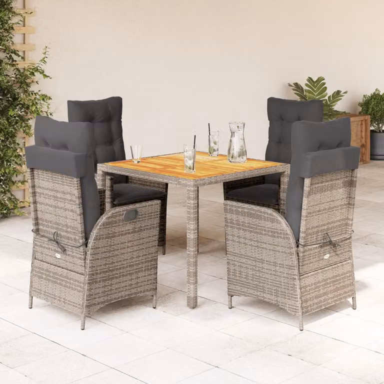 Set da Pranzo da Giardino vidaXL in Polyrattan e Legno di Acacia Grigio con 5 Pezzi