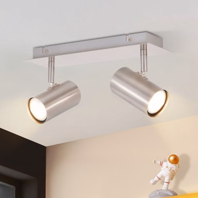 ZMH Lampada da soffitto a LED con attacco GU10, orientabile a 330°, lampada da soffitto a due luci, finitura nichel, ideale per camere da letto, soggiorni, cucine e corridoi