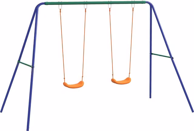 Outsunny Altalena per Bambini con 2 Seggiolini e 4 Picchetti in Metallo e PP, L: 269 cm, P: 160 cm, H: 180 cm