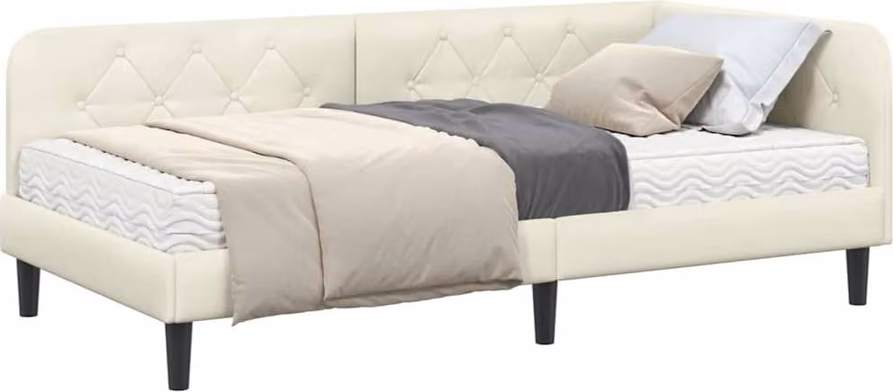 Cornice del letto ad angolo Crema 100 x 200 cm Velluto