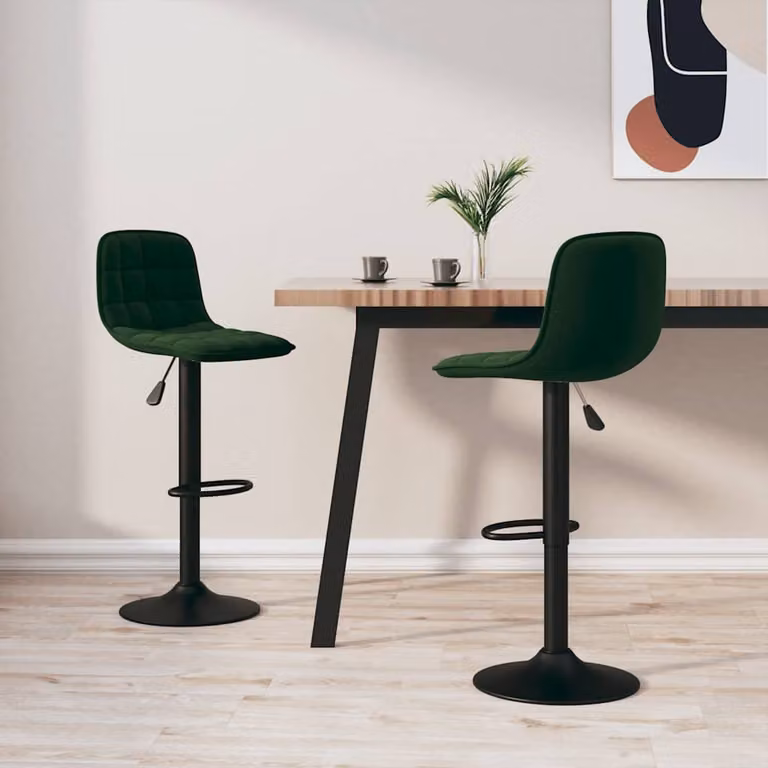 Set di 2 sgabelli da bar vidaXL in velluto verde scuro con base girevole a 360 gradi