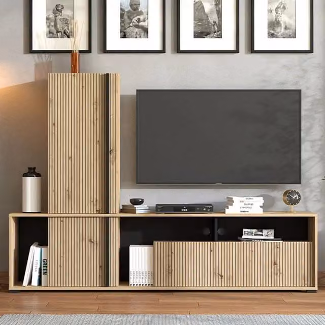 Parete Attrezzata Modulabile Montiano DMORA per Soggiorno, Marrone Rovere, L: 195.5 cm, P: 33 cm, H: 139.5 cm