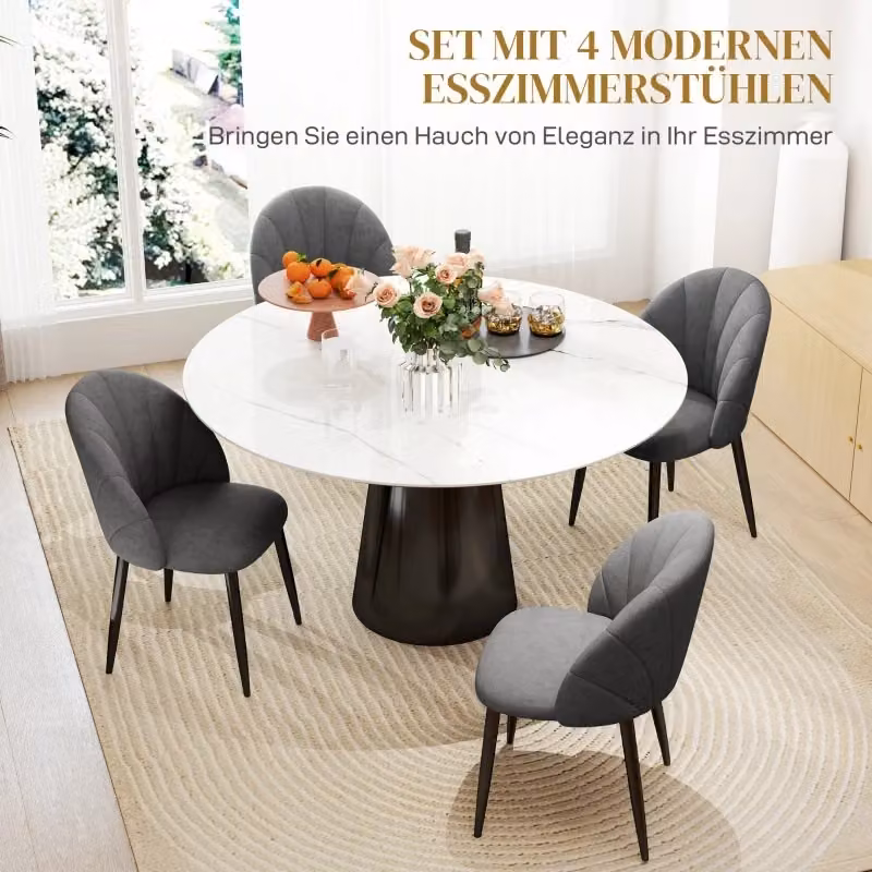 Set di 4 sedie da pranzo MIVRAY con schienale sagomato in tessuto grigio scuro e gambe in acciaio, H 79 x L 54 x P 52 cm – 2