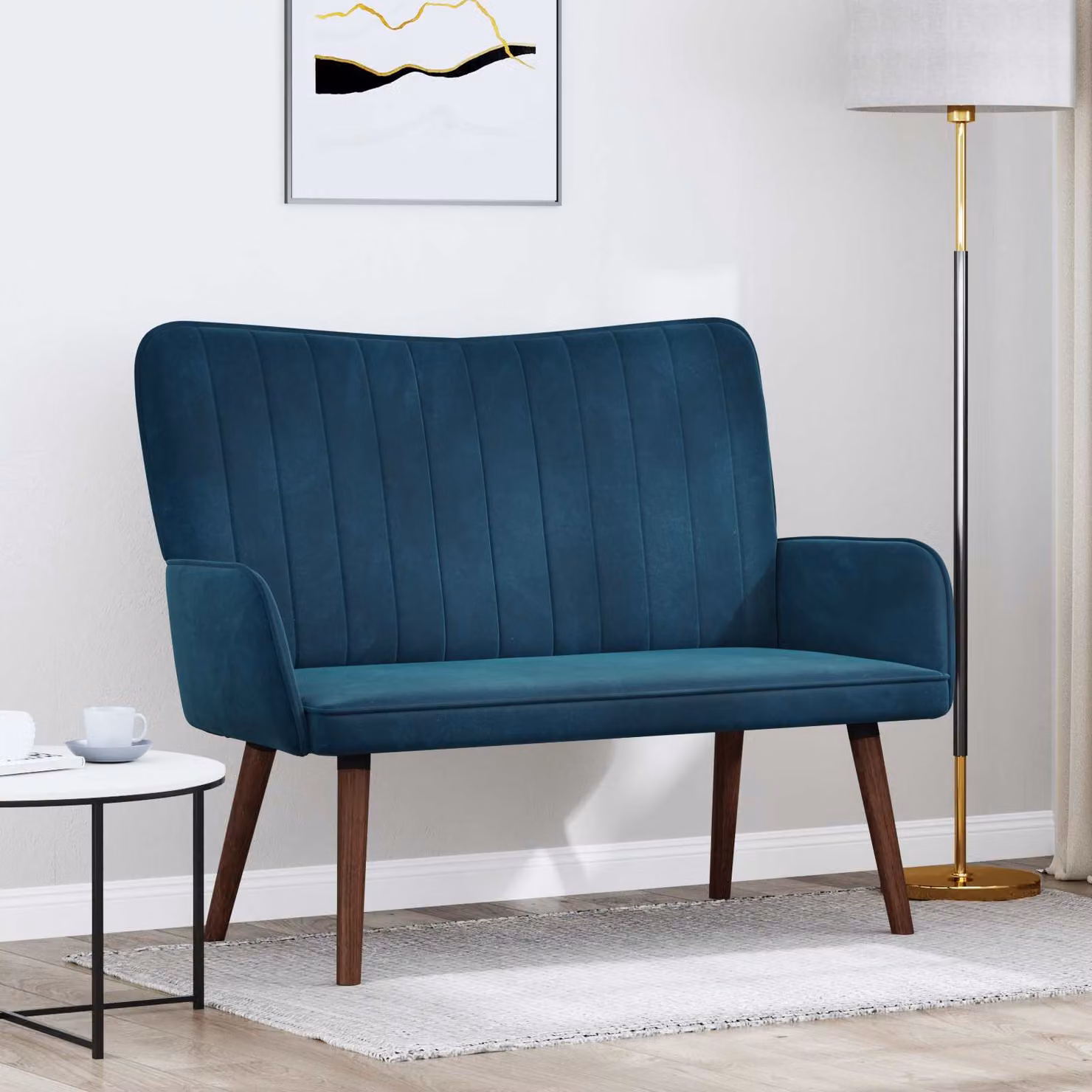 Divano a 2 posti vidaXL in velluto blu, stile moderno e lineare, L: 115 cm, P: 61 cm, H: 87 cm