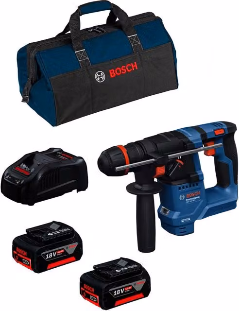 Martello Perforatore Bosch GBH 18V-18 X con 2 Batterie da 5,0 Ah, Caricabatterie GAL1880CV e Borsa, Blu