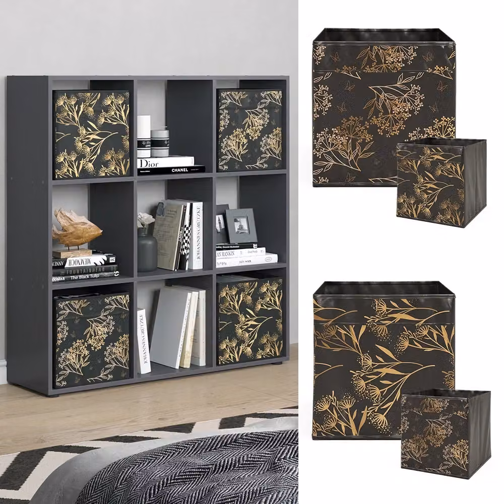 Scaffale Nove Vicco Nero con 4 scatole pieghevoli L: 104 cm, P: 29 cm, H: 108 cm – 2