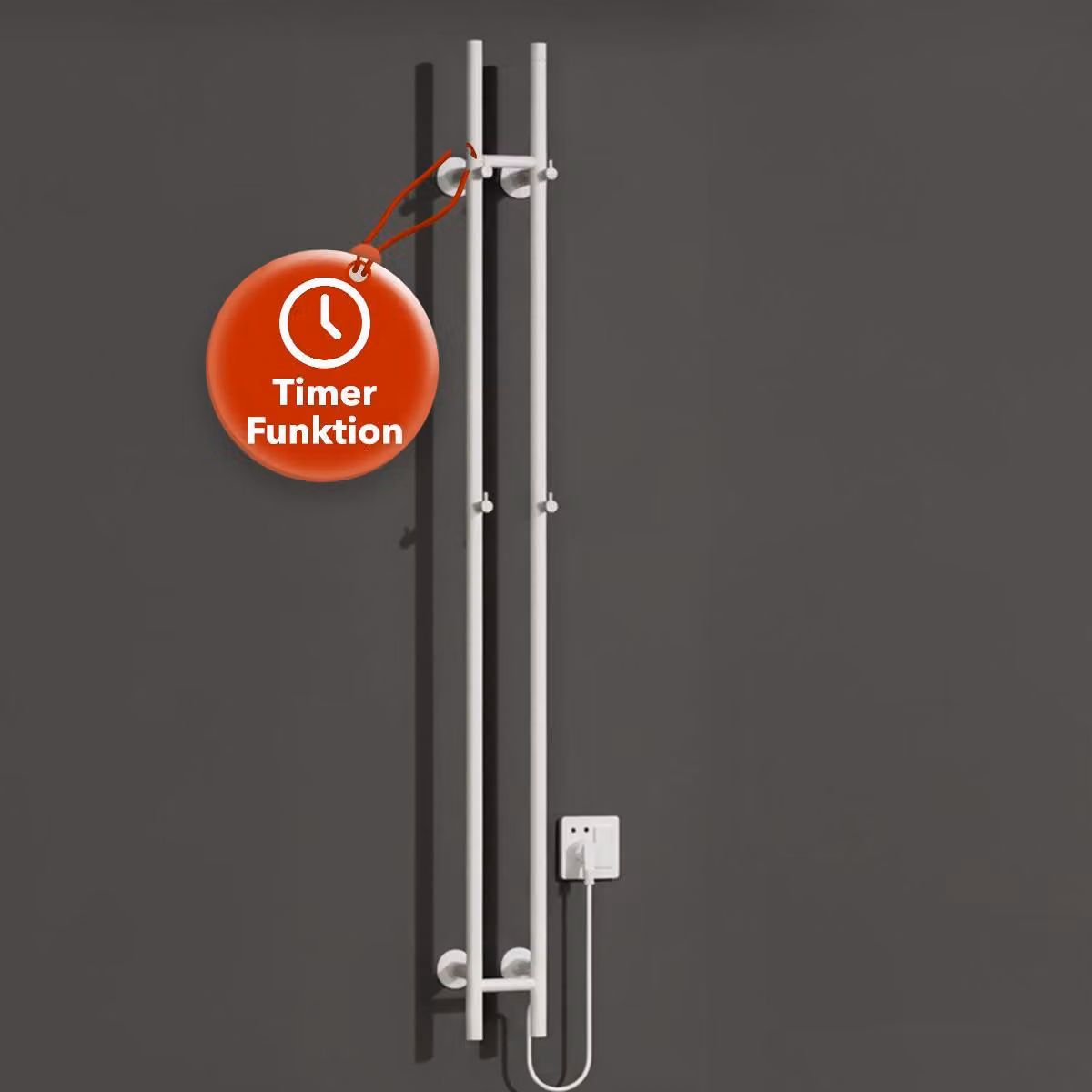 BELVIT asciugamani elettrico 150 cm doppio 120W con timer e 2 impostazioni di calore - a parete, 4 ganci, scaldasalviette elettrico per bagno