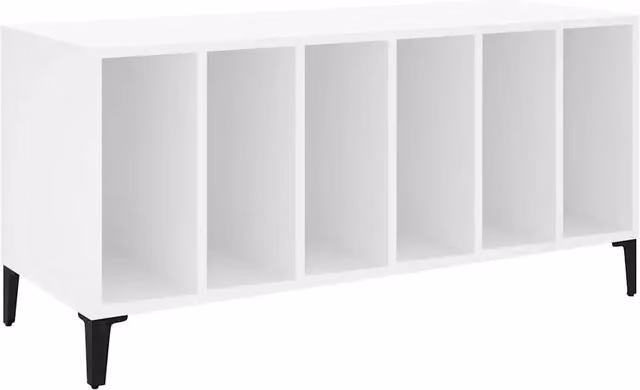 Mobile porta dischi stile industriale HELLOSHOP26 in legno bianco e metallo L: 100 cm, P: 38 cm, H: 48 cm