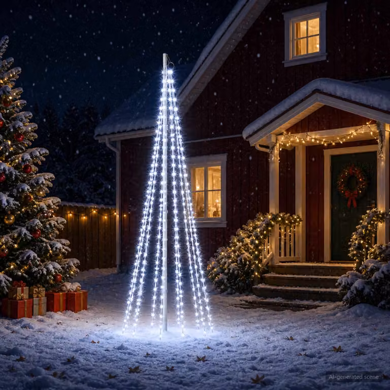 vidaXL Luci per albero di Natale con picchetti e asta per bandiera