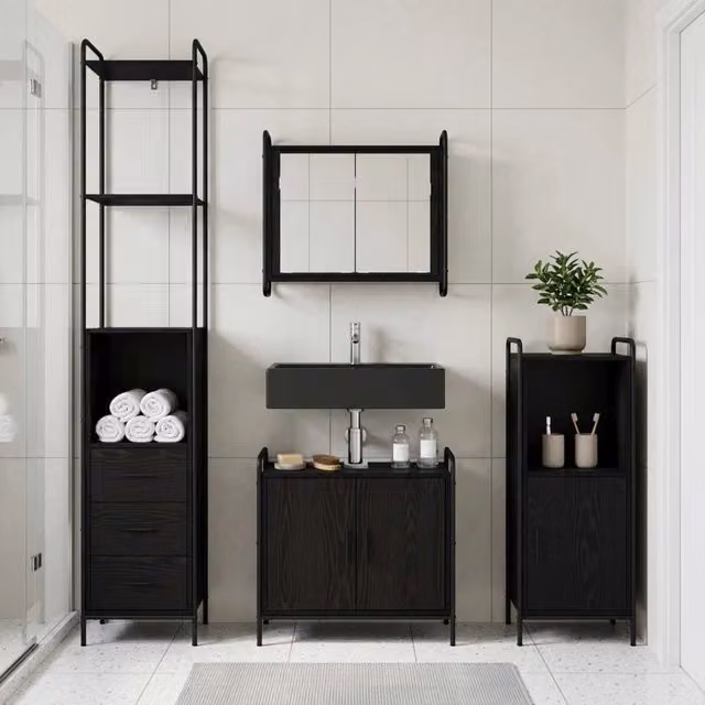 Set di Armadi da Bagno 4 pz Rovere Nero 40 x 36 x 200,5 cm 3444639