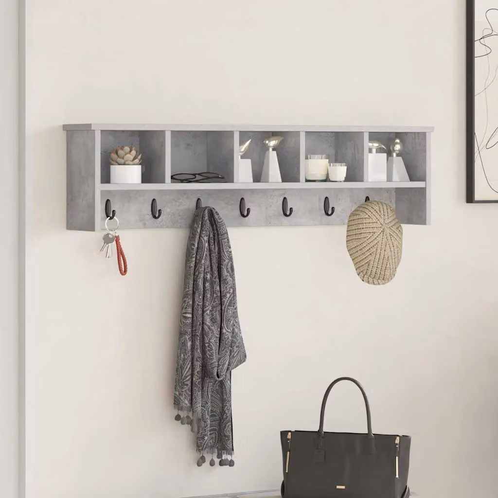 vidaXL Appendiabiti a muro moderno in MDF Grigio, L: 100 cm, P: 16 cm, H: 26 cm
