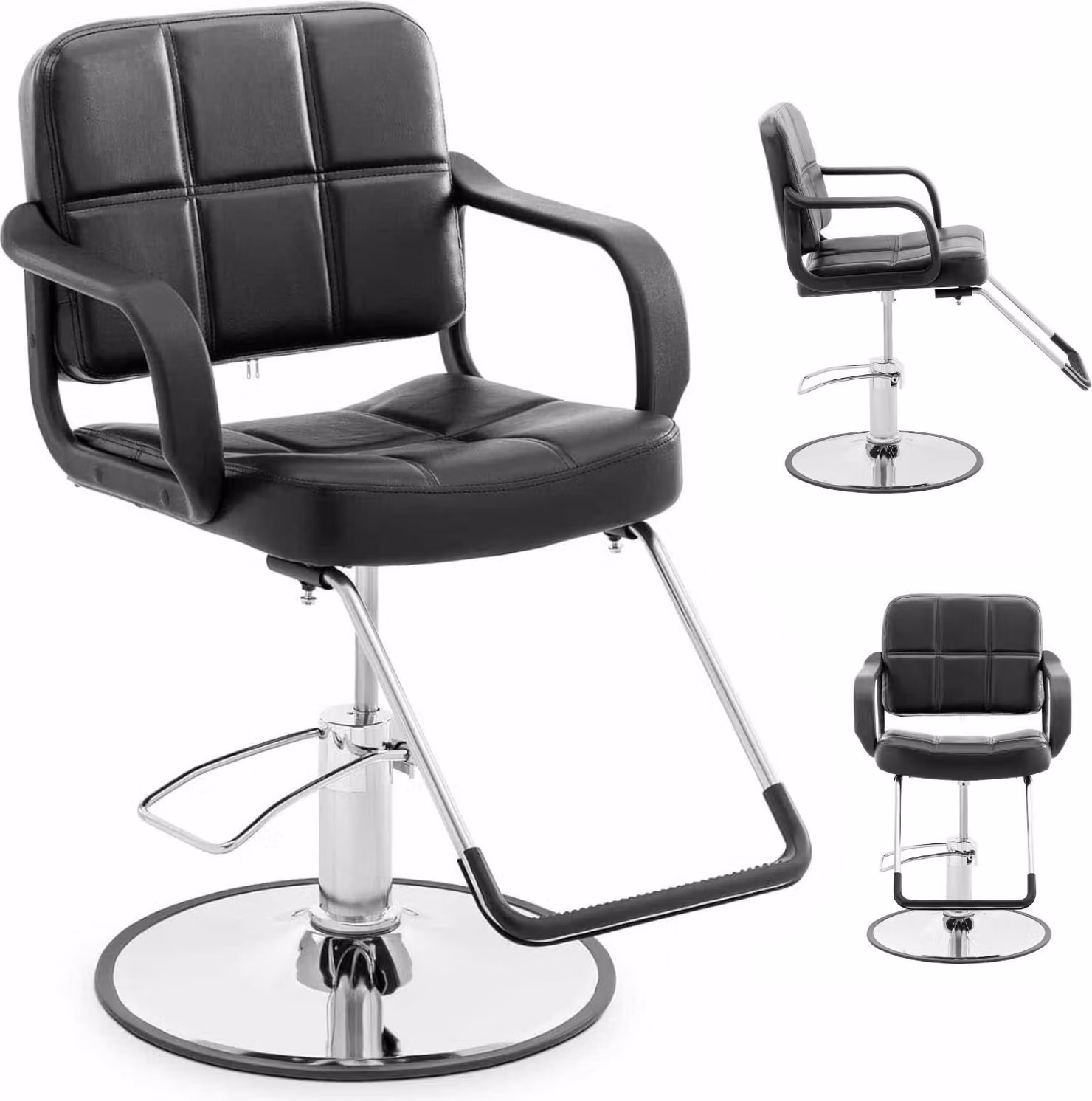 Expondo physa Poltrona da parrucchiere - Poggiapiedi - 50 - 64 cm - 170 kg - nero