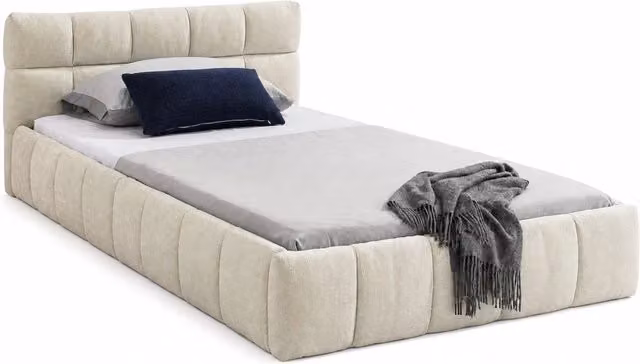 Letto singolo per bambini 90x200 in ciniglia beige， legno e ferro， senza materasso