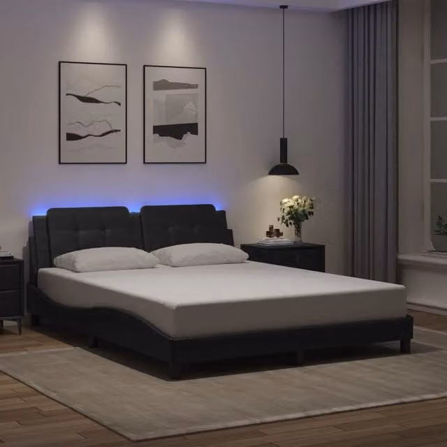Giroletto con LED senza Materasso-Struttura Letto Zadar Nero 160x200 cm