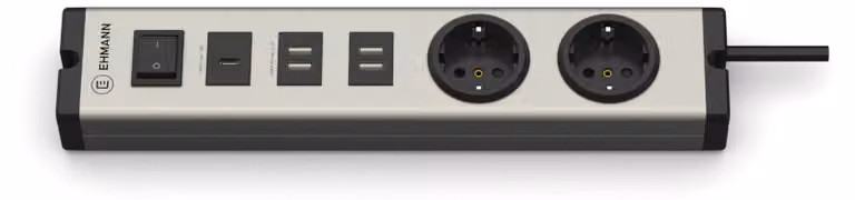 EHMANN 0601x0g02203301, ciabatta multipresa, alluminio, 2 prese + 1 porta USB-C