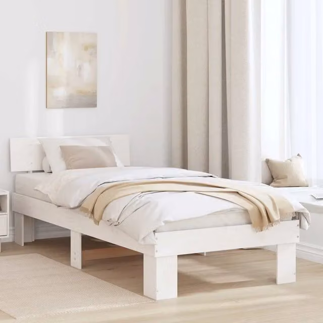 Struttura letto in pino massello bianco vidaXL L 190 x L 75 x H 78,5 cm