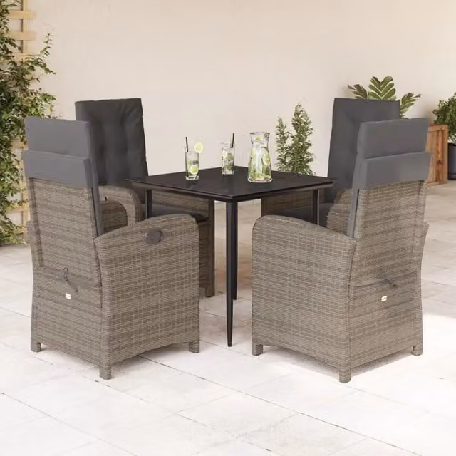 Set da Pranzo da Giardino 5 pz con Cuscini in Polyrattan Grigio 3212351