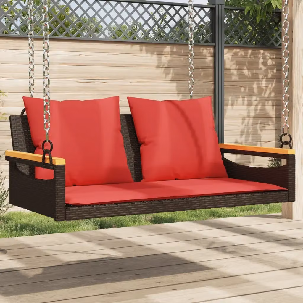 Panchina dondolo da giardino in polyrattan marrone con cuscini L: 109 cm, P: 62 cm, H: 40 cm – 2