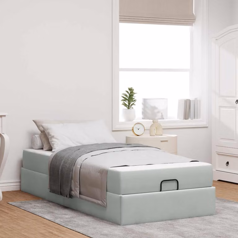 Set letto con struttura imbottita e 2 materassi vidaXL in velluto grigio, L/P/H: 90 x 200 x 43,5 cm