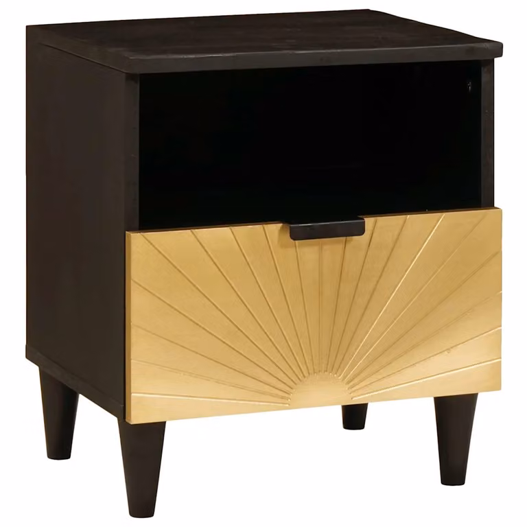 vidaXL Armadio da Notte in Legno di Acacia e Mango Nero e Oro L 40 cm x P 33 cm x H 46 cm