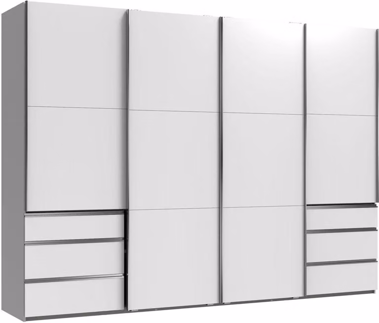 Armadio con ante scorrevoli Level 300x65x216cm bianco Cassetti a 4 ante