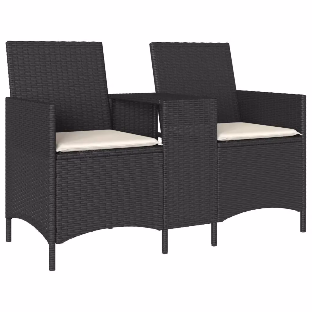 Set da giardino vidaXL composto da divano a 2 posti con tavolo e cuscini in polyrattan nero e bianco – 2