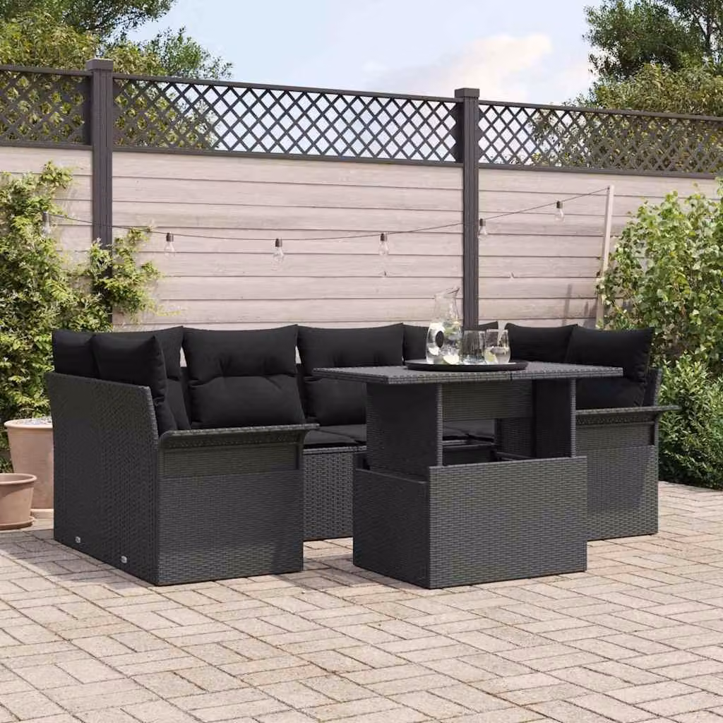 Maison Exclusive - Set da giardino composto da 7 pezzi. Colore: nero. Materiale: rattan sintetico