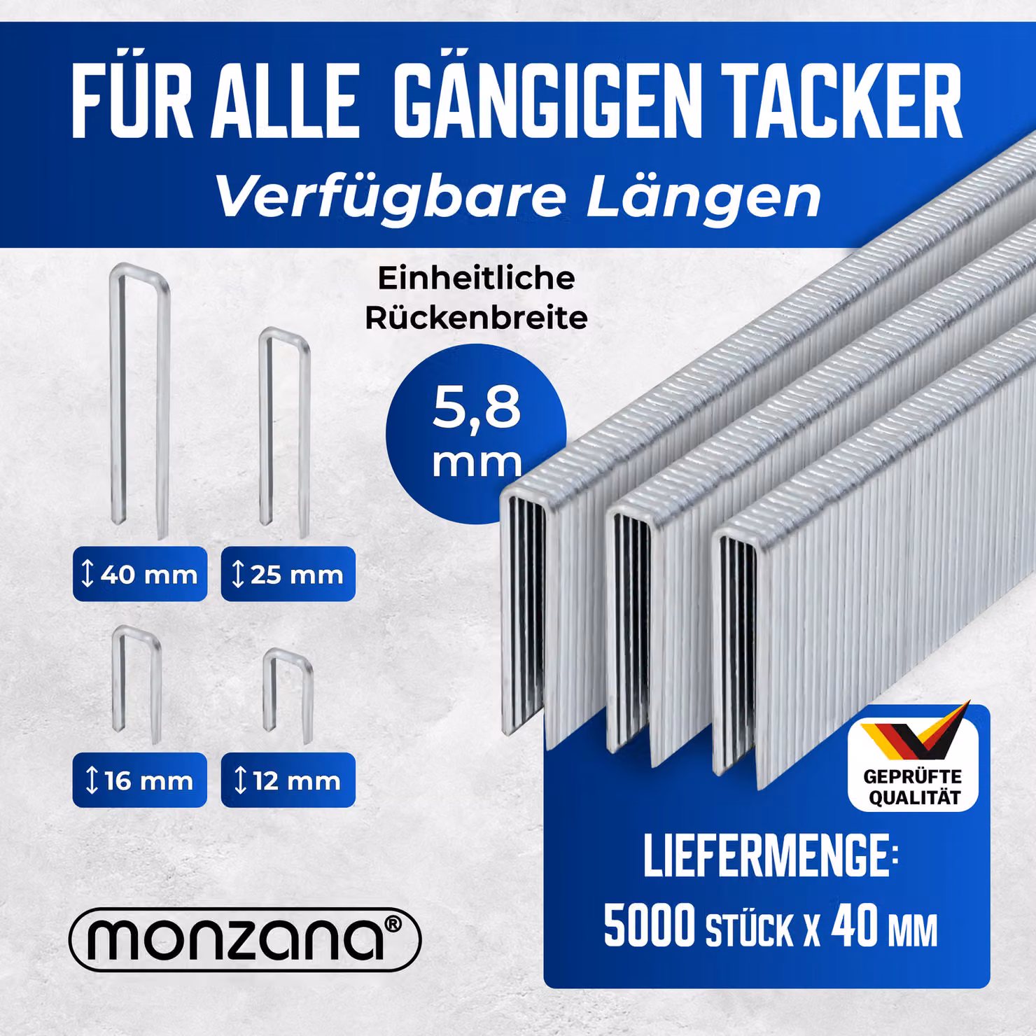 Graffette a strappo Monzana in acciaio zincato argento, 5000 pezzi, L: 40 mm, P: 5,8 mm – 2