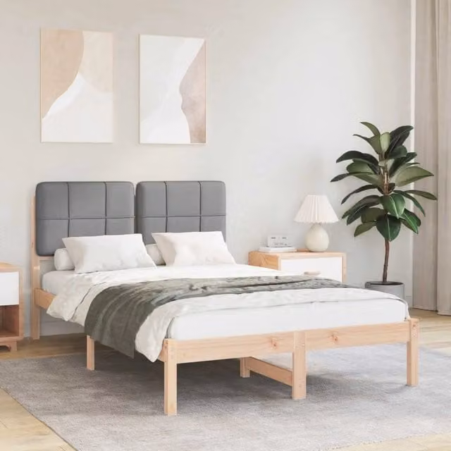 Letto con testiera rivestita in tessuto grigio chiaro vidaXL L/P: 120 x 200 cm