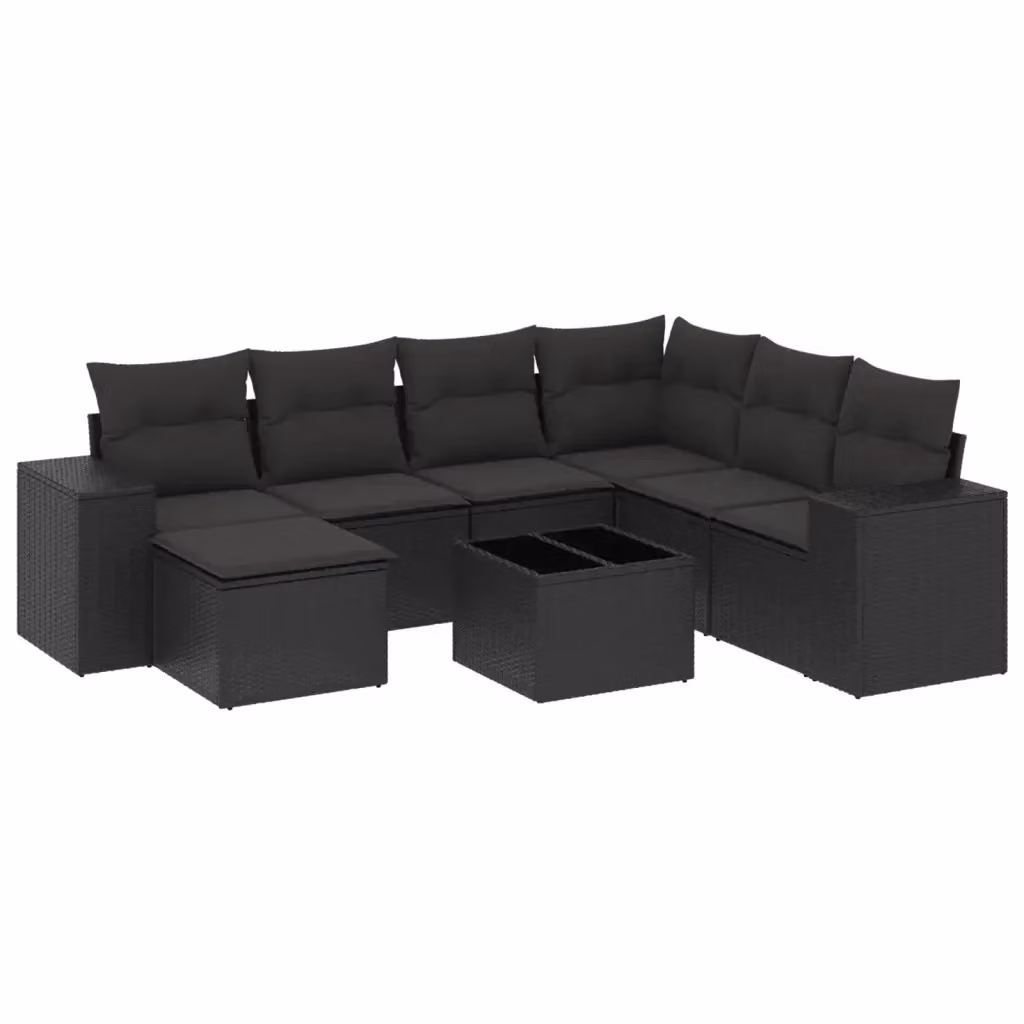 vidaXL Set Divani da Giardino a L con Cuscini 8 pz Nero in Polyrattan e Metallo – 2