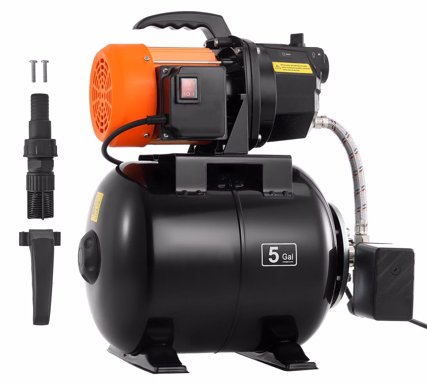 Pompa idraulica domestica SucceBuy da 735 W, 3750 l/h, con serbatoio a pressione da 19 l, prevalenza di 45 m, dotata di sistema automatico di alimentazione dell'acqua e robusta testata in ghisa, ideale per l'irrigazione del giardino e l'approvvigionamento