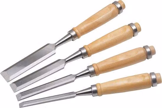 Cucito per legno, 4 pezzi, per la lavorazione del legno, diverse larghezze 6/12/18/24 mm, con manico in legno, cucito per legno, utensile per levigare il legno