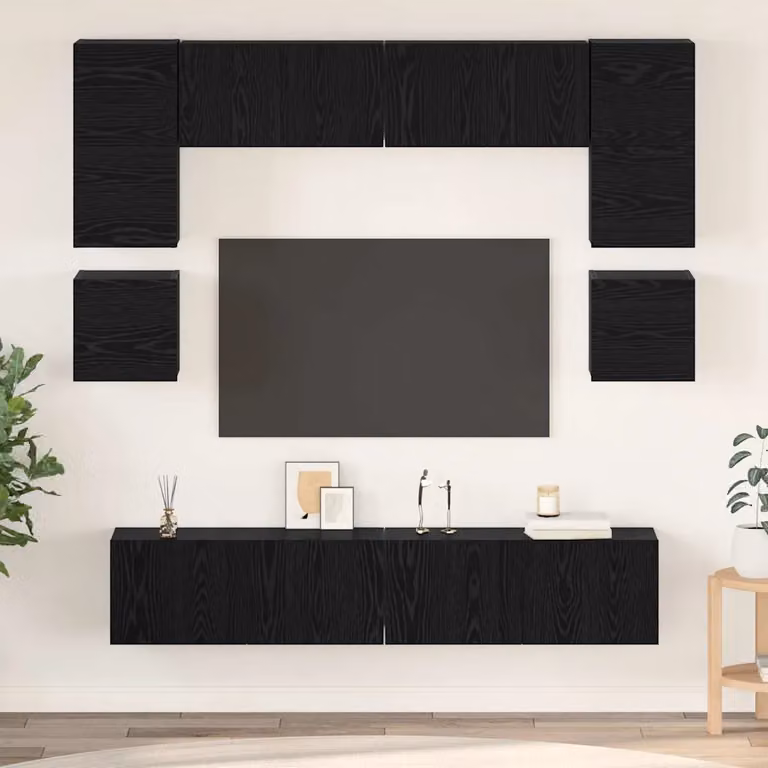 Set mobile TV moderno vidaXL in legno ingegnerizzato MDF, 8 pezzi, Rovere e Nero