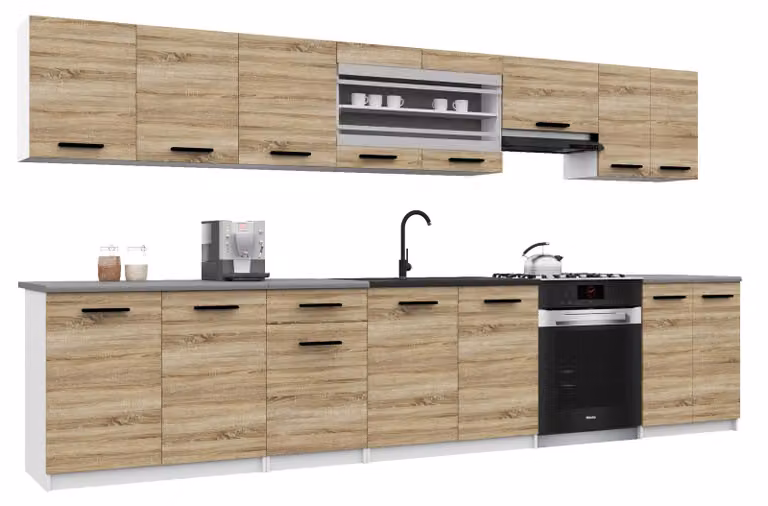 Belini - Angolo cottura moderno ITALIA 3 - Mobili da cucina 320 cm in rovere Sonoma - Cucina componibile con pensili, mobili base e piani di lavoro