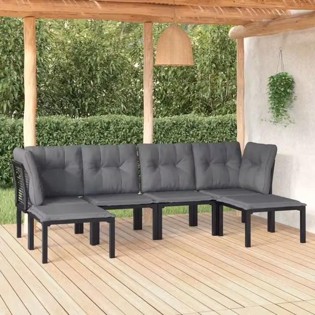 Set Salotto da Giardino 6 pz in Polyrattan Nero e Grigio 3187762