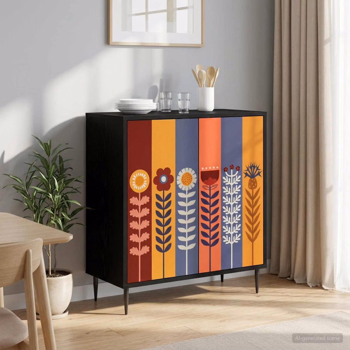 Credenza moderna vidaXL ESSEN in legno ingegnerizzato, Rovere e Nero, L: 69 cm, P: 33 cm, H: 76 cm