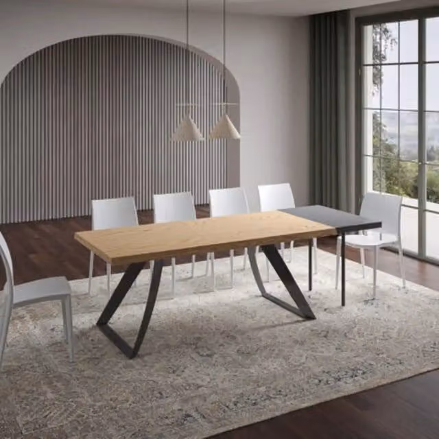 Tavolo allungabile Itamoby in legno di rovere con bordo naturale e gambe in metallo antracite, L: 180/280 cm, P: 90 cm, H: 75 cm