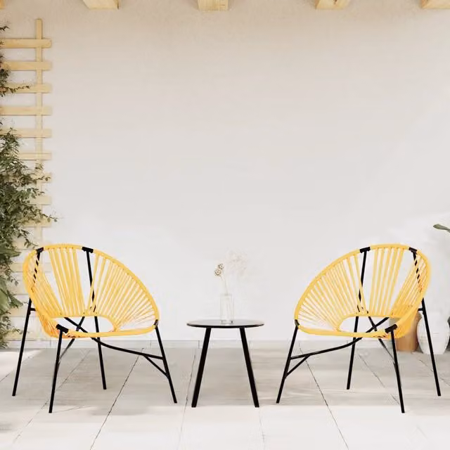 Set di 3 sedie da giardino moderne vidaXL in polyrattan e metallo lacca nero e giallo